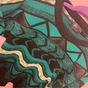 Alan Stewart Vintage Teal‎ & Leather Sweater